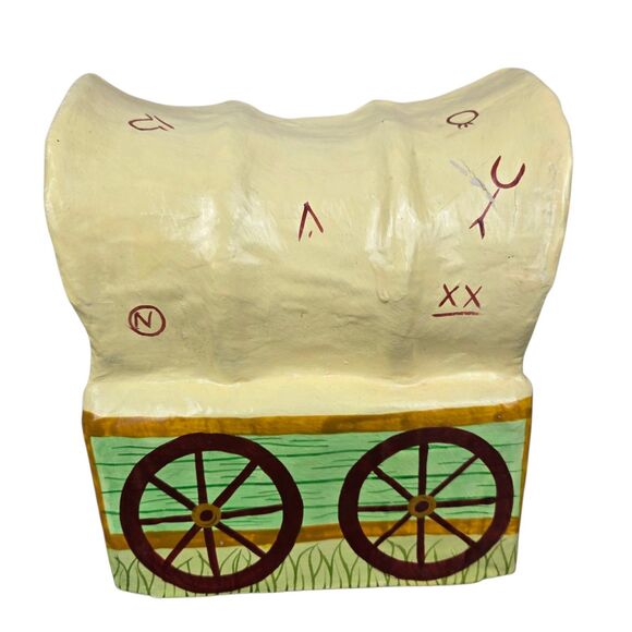 CLAY ART Covered Wagon Hand Painted Papier Mache Tissue Dispenser Box Cover - Picture 7 of 15